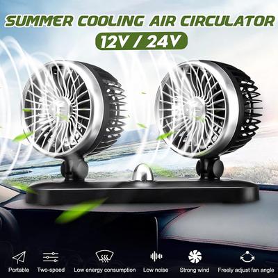 2022 New Upgrade 12V/24V Portable Adjustable Dual Head Car Fan Air Cooler Rotating Oscillating Dashboard Ventilation
