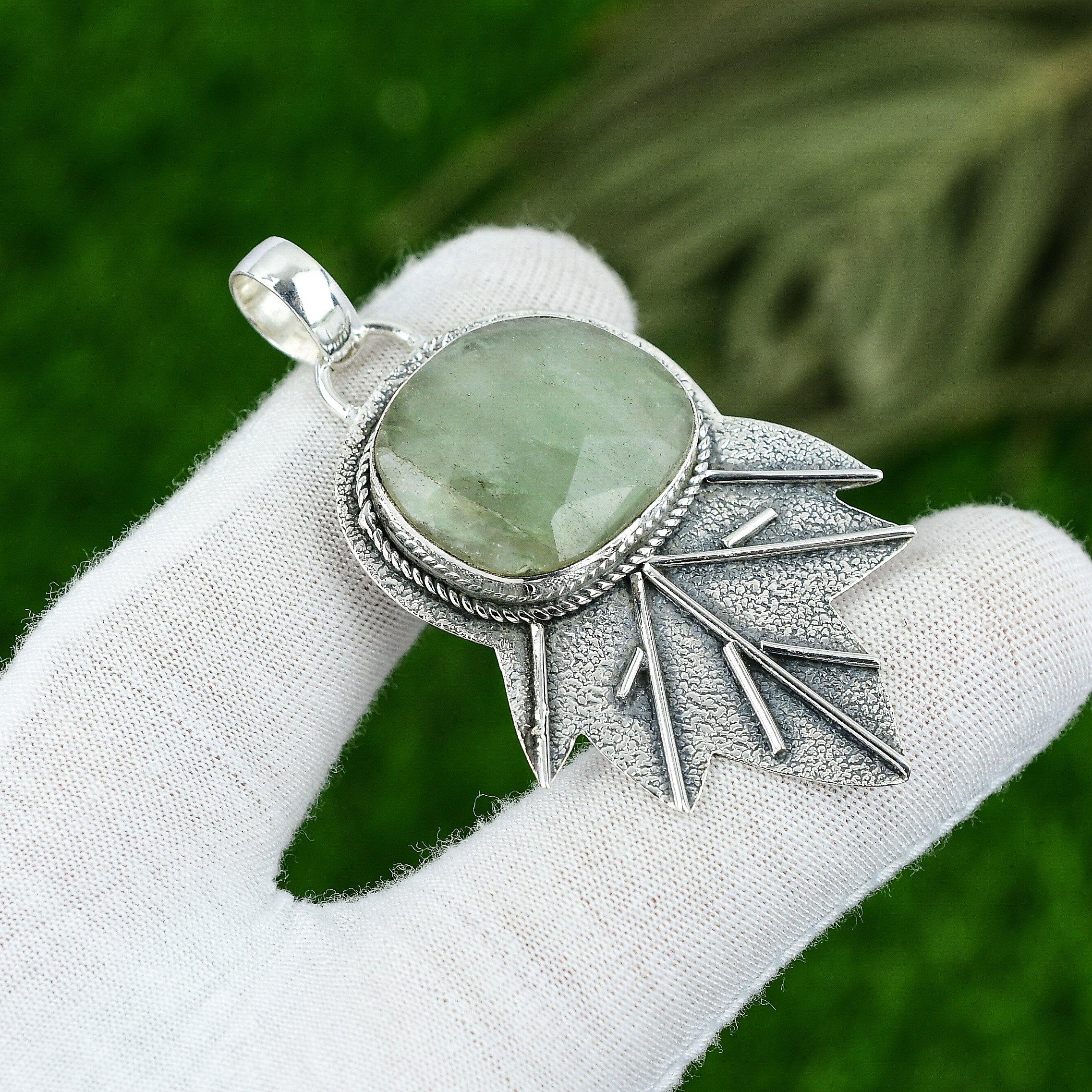 

Натуральный Аквамарин Драгоценный Камень Индийские Украшения Подвеска из Стерлингового Серебра 925 пробы для Женщин