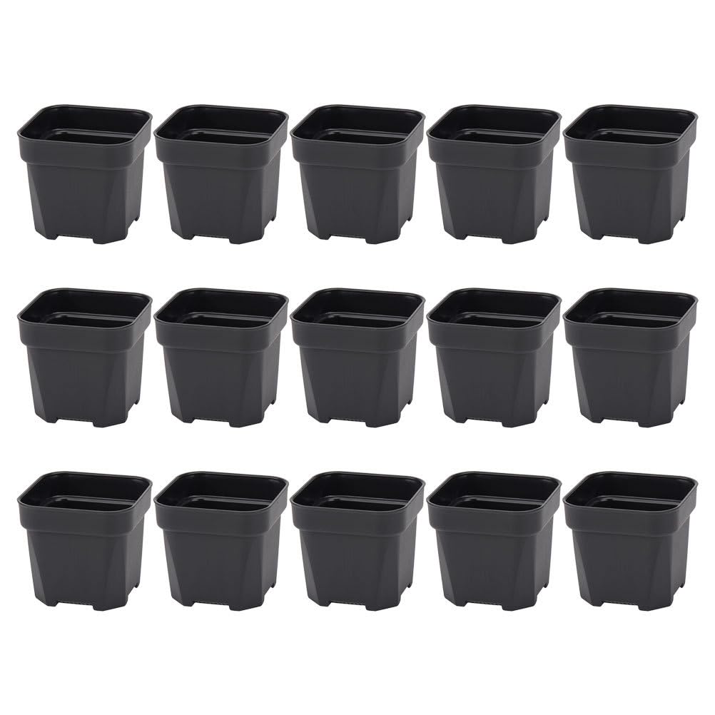

OUNONA Stylish Black Plastic Plant Set with for Succulents and Gardening Supplies Small, Mini, Pots, 15-Piece Holes, Square, Cacti, Lightweight,