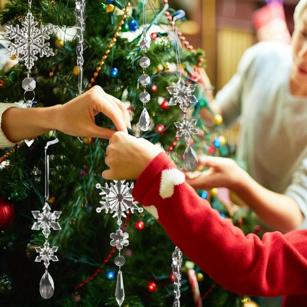 10pcs Crystal Christmas Ornaments for Tree Decorations-Hanging Acrylic Snowflake Icicle Ornaments with Drop Pendants for Winter Wonderland Chandelier