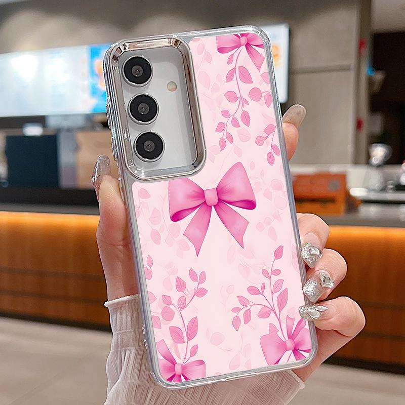 Cute Cartoon Bowknots Print Case For Samsung S26 S25 Ultra S24 FE S23 Plus S22 S21 A15 A16 A17 A35 A36 A37 A54 A55 A56 A57 5G Plating Lens Soft Cover