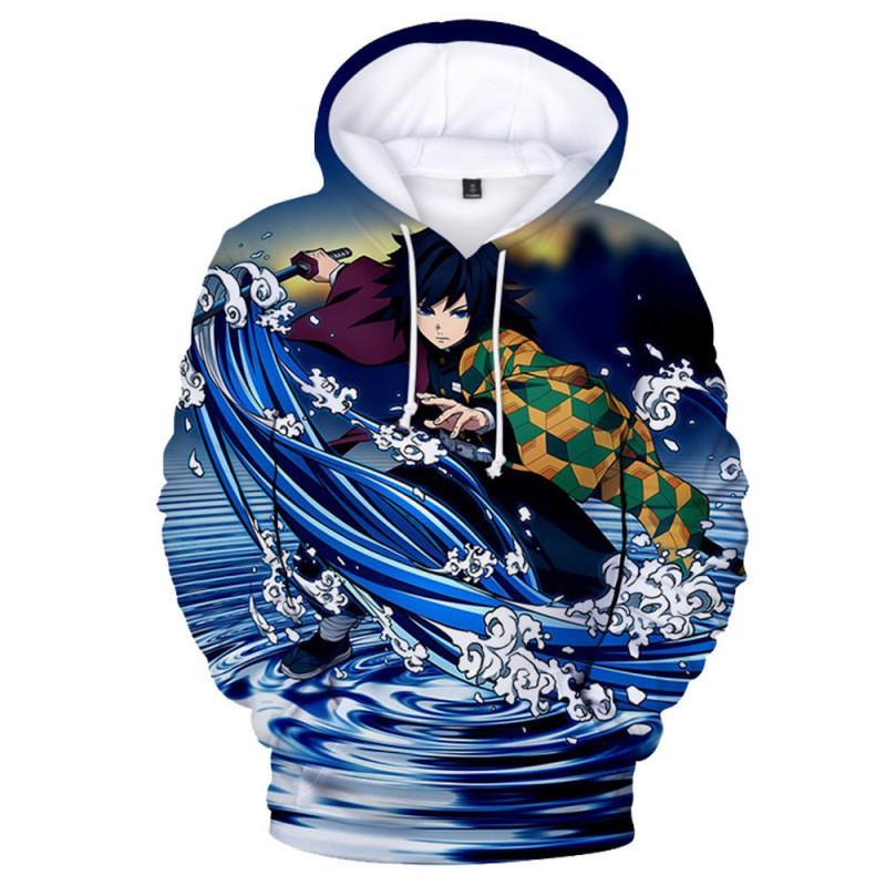Herren Anime Kapuzenpullover mit 3D-Digitaldruck Demon Slayer Design Lockere Passform Langarm Lässiges Oberteil