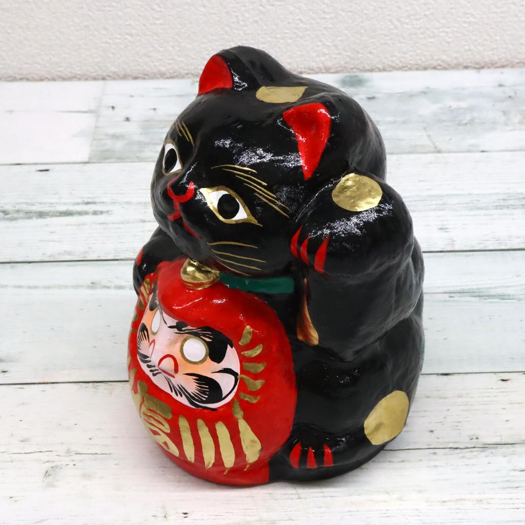 Made in Lucky Daruma Black Japan Cat, Large,