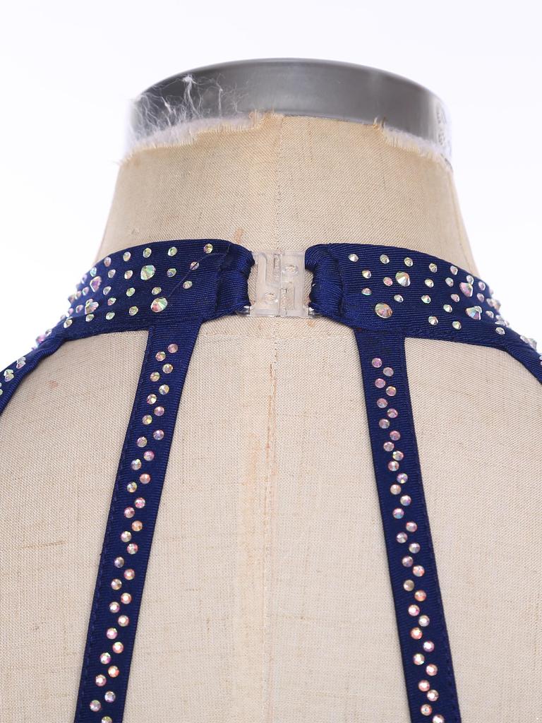 Dámský lyrický taneční kostým Třpytivé kamínky Nepravidelná síťovaná volánová sukně Všitá spodní část Šaty