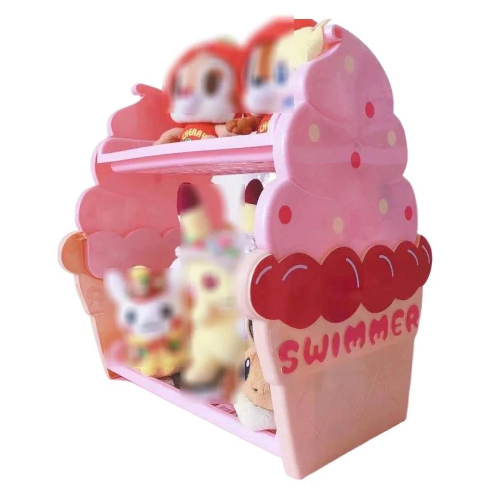 Double Layer Shelf Ice Cream Pink Girl Heart Desktop Ins Style Plastic Storage Rack Cute Student Bedroom Dormitory Storage Box