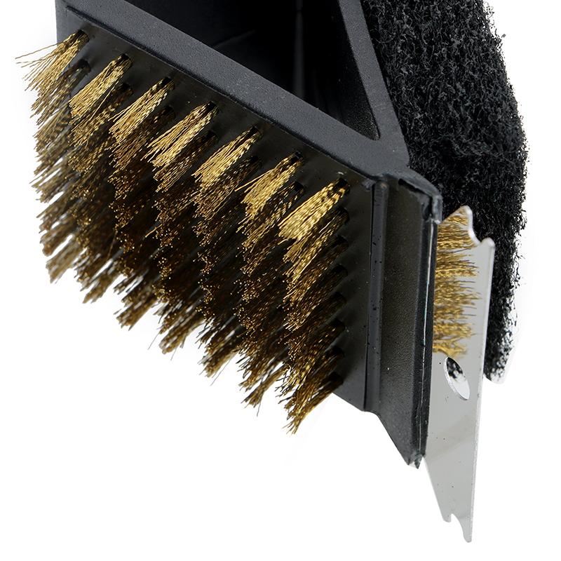 BBQ Cleaning Brush Copper Wire Sponge Shovel Barbecue Grill Oven Cleaning Long Handle 3 In 1 Corner Copper Wire Brush BBQ Tool