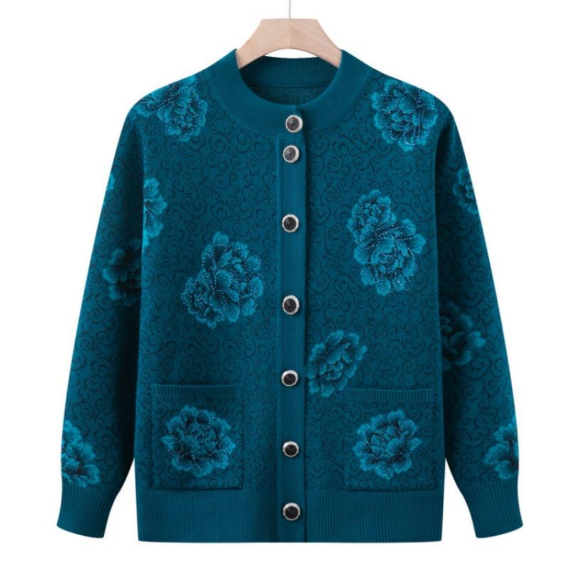 Medium Old Man Autumn Sweater Female Mother New Knitted Sweater Jacket Old Lady Cardigan Grandma Top