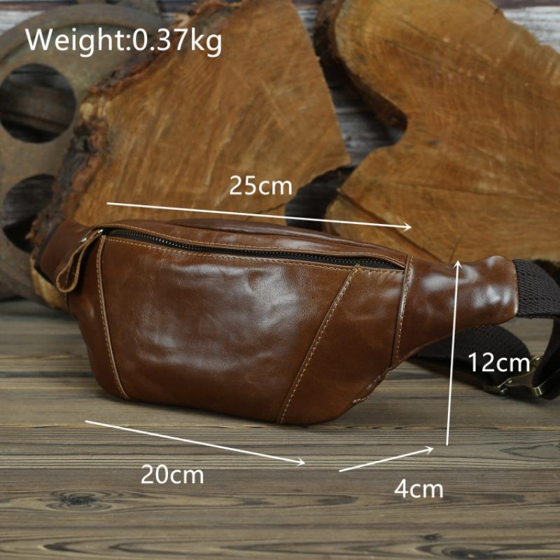 Crazy Horse Genuine Leather Head Layer Cowhide Men's Waist Bag Leather Crossbody Bag Retro Outdoor Leisure Sports Mobile Phone Waist Bag
