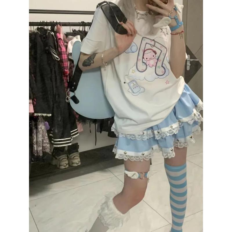 Summer Kawaii Sweet T Shirts Women Japanese Fashion Harajuku Streetwear Cartoon Print Loose Tees Tops Soft Gril 2026 Y2k
