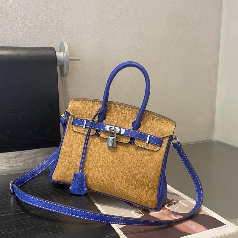 Erste Schicht Rindsleder Togo Leder Farbabstimmung 25-30CM Platin Tasche (H01-BK)