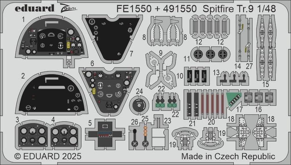 Eduard 1/48 Spitfire Tr.9 Zoom Etching Parts (for Airfix) Plastic Model Kit Parts EDUFE1550 (Airplane)