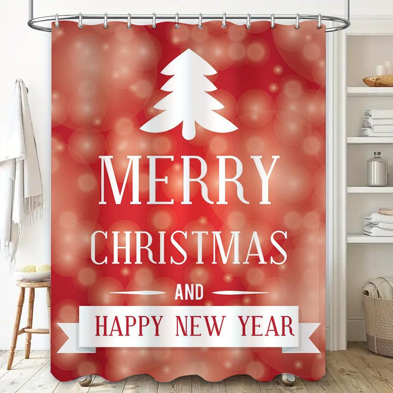 Tu Christmas Shower Curtain Merry Christmas Decor Festive Holiday Bathroom Decor Xmas Pattern Waterproof Home Decor Gift