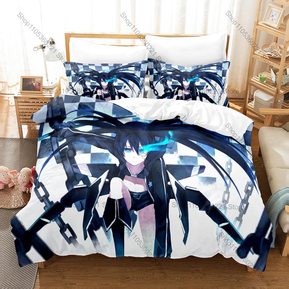 Cool Black Rock Shooter BRS Dark Star Cannon Battle Fantasy Anime Bedding Set Includes Duvet Cover 2 Pillowcases Blue Twin Tail
