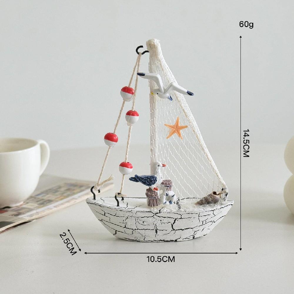 Mediterranean Wooden Sailboat Ornament Handcrafted Coastal Nautical Shelf Decor With Starfish Seagull Fishing Net Sails 2 Styles