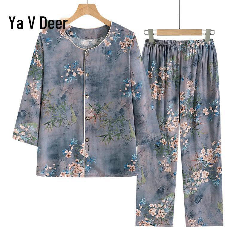Yalu Women s Mid-Sleeve Cotton Silk Summer Set 3XL