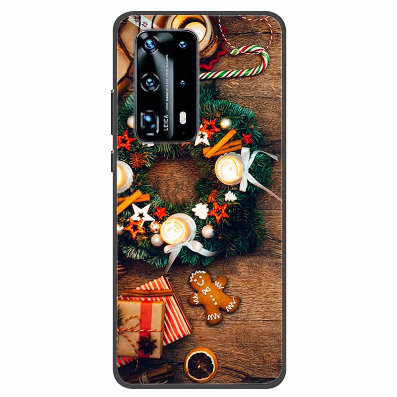 Christmas Phone Cases For Huawei P40 P20 Pro P40 P20 Lite P40 P20Case Black Silicone TPU Soft Cover Santa Claus TPU Bumper Funda