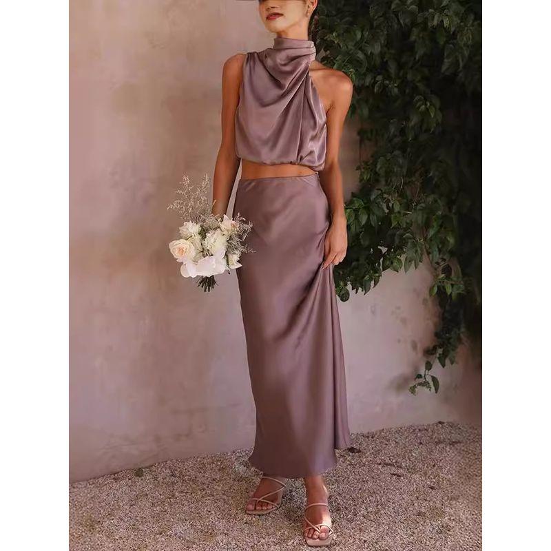 Two Piece Set of Sleeveless Top Andskirt Sleeveless Top and Skirt Two-piece Set