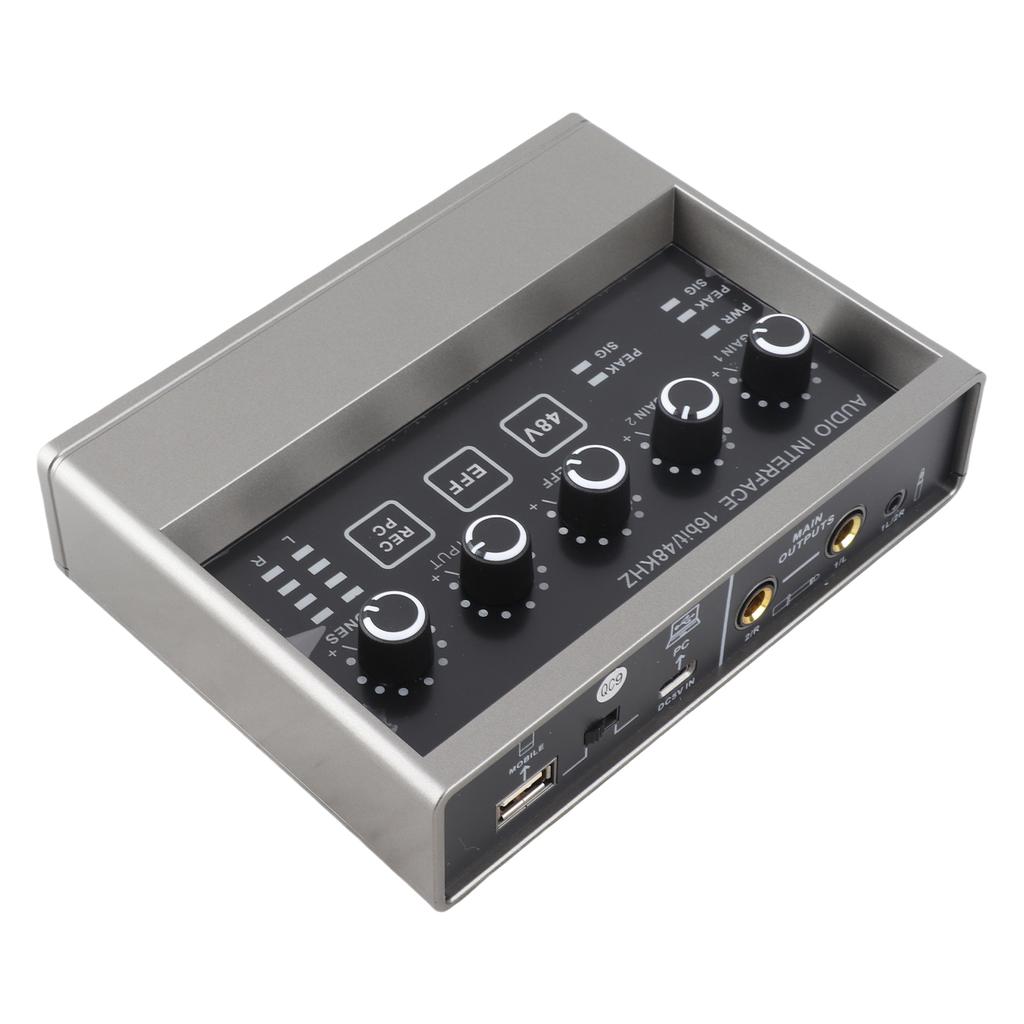 48V Live Sound Card with DSP Reverb Sound Card Mixer for Computer Smartphone Singing Instrument Live Broadcast