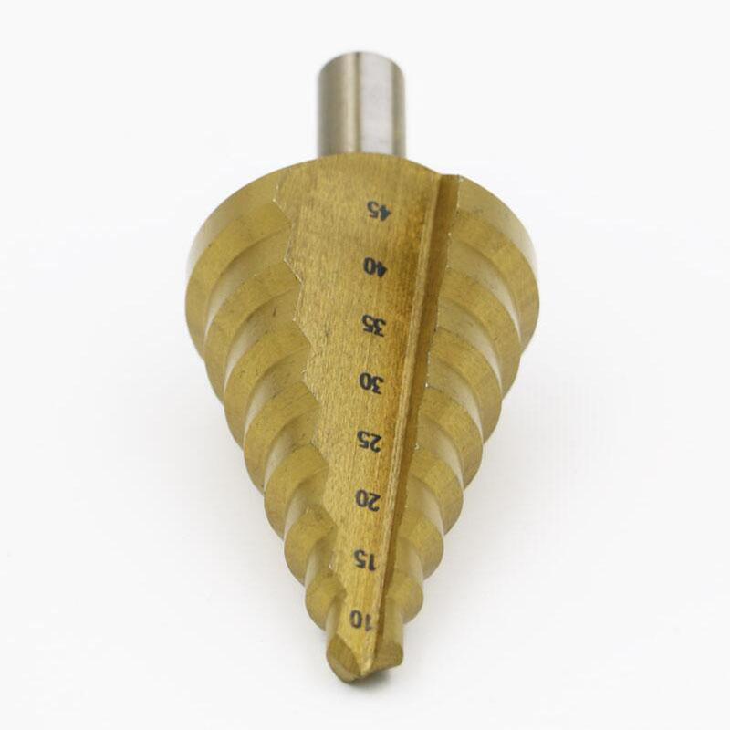 Hss Multiple Hole 8 Sizes 10/15/20/25/30/35/40/45mm Titanium Step Drill Bit 8 Steps Cone Drill Bit Hole Groove Metal Wood Cut