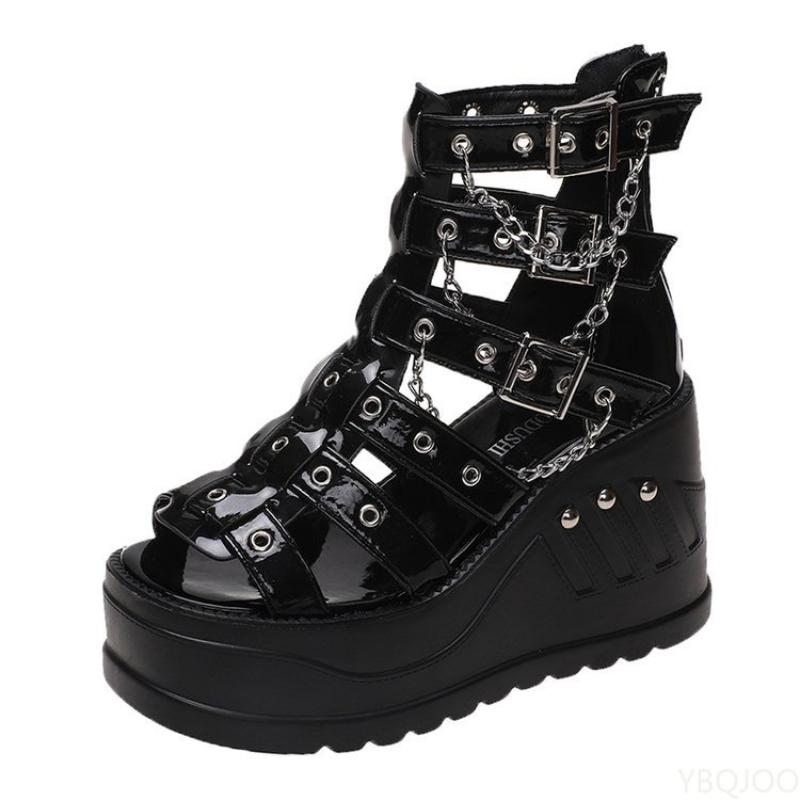 Frauen Keile Sandalen High Heels Gothic Punk Sommer Plattform Schuhe Frau Komfort Riemchen Zip Schnalle Mode Lässig