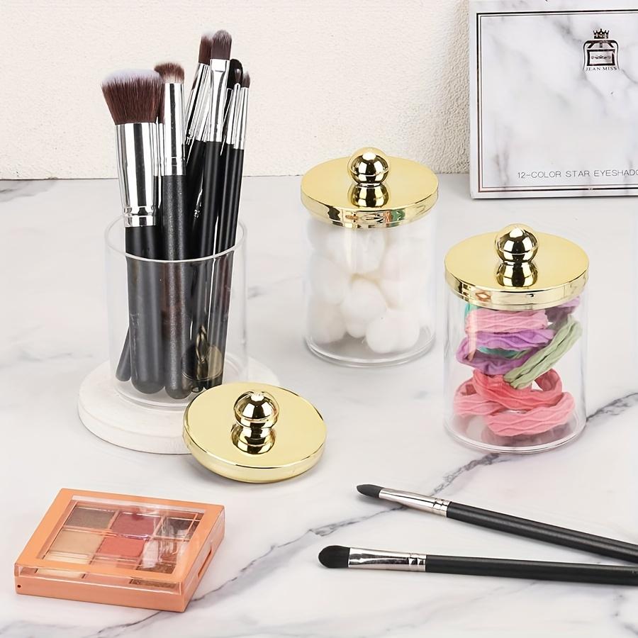 Klarer Q-Tip-Halter Badezimmer-Glas-Set mit Tablett Acryl-Aufbewahrungsorganizer Plastik-Apothekergläser Q-Tip-Spender Behälter mit Deckel