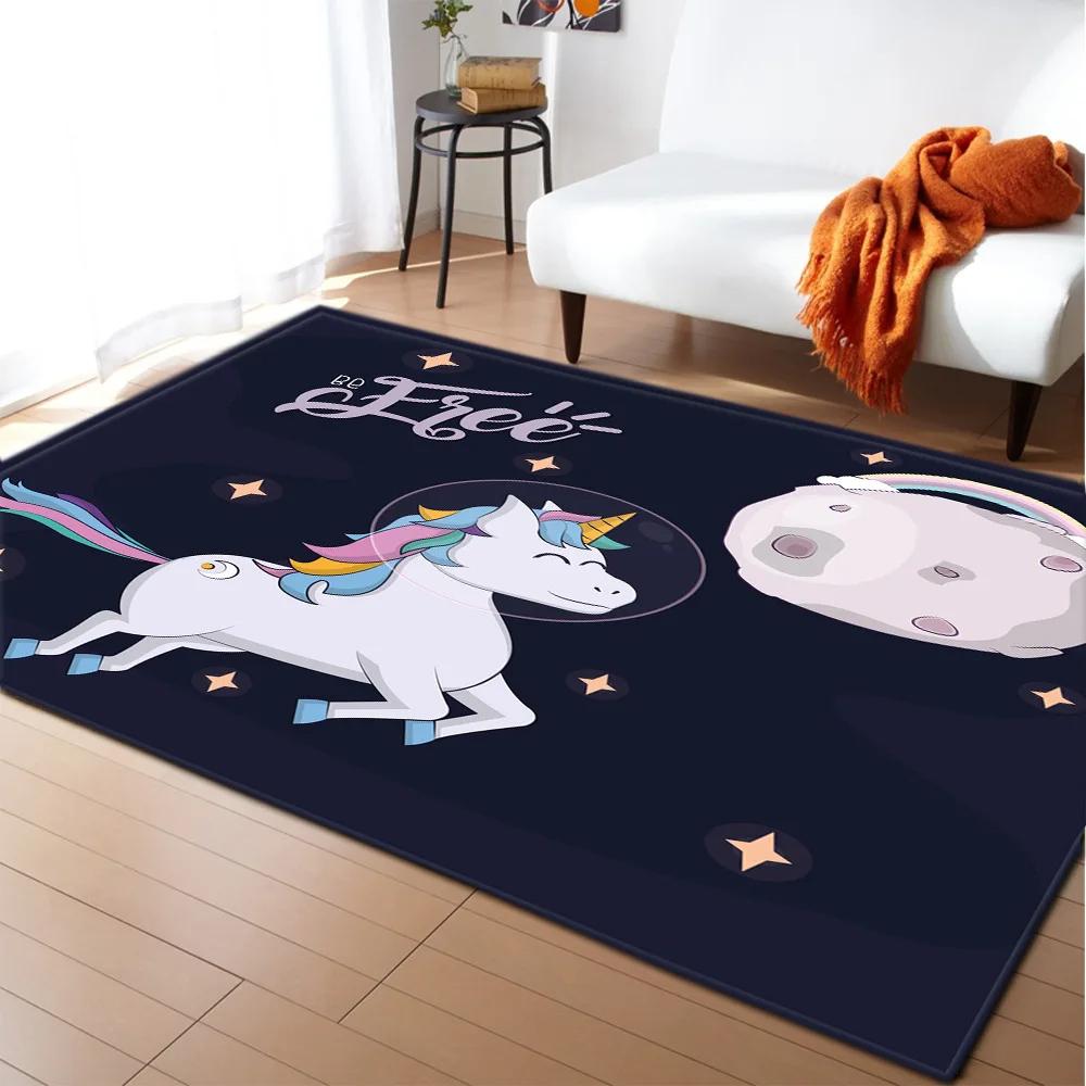 Kids Cartoon Unicorn Carpet Fantasy Animal Crawling Mat Doormat Living Room Area Rug Rainbow Shiny Girls Bedroom Soft Floor Mats