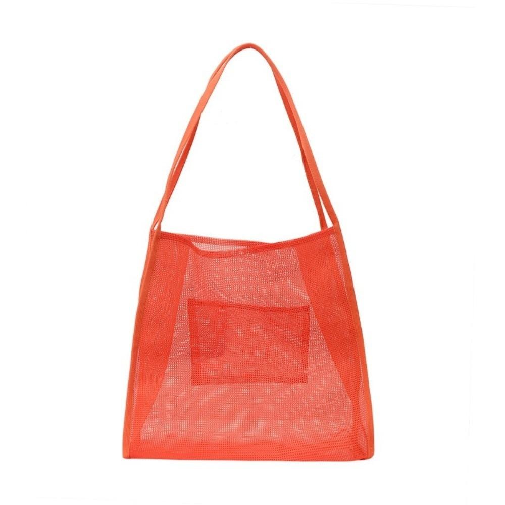 

Pockets Beach Handbag Transparent Hollow Tote Bag Fashion Mesh Shoulder Bag Women помаранчевий