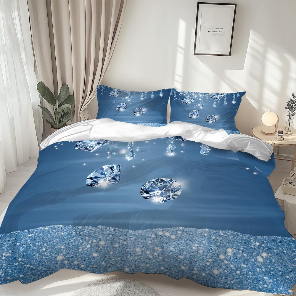 3pcs Dark Blue Bedding Set Shining Diamond 3D Print Cozy Duvet Cover King Queen Twin Size Birthday Gift for Adult Bedroom Decor