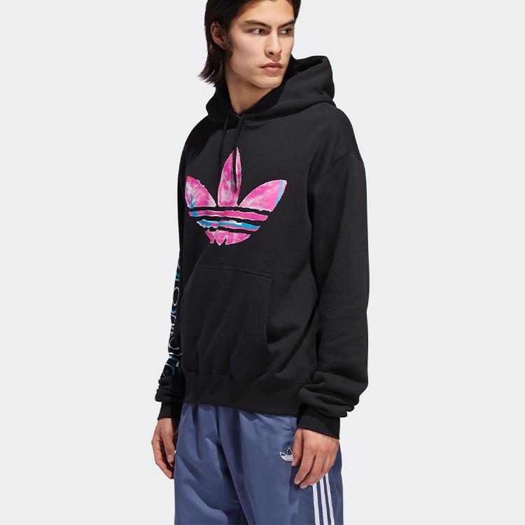 adidas Originals Black Men's Watercolor Printing Hooded Pullover Sweatshirt ED6273