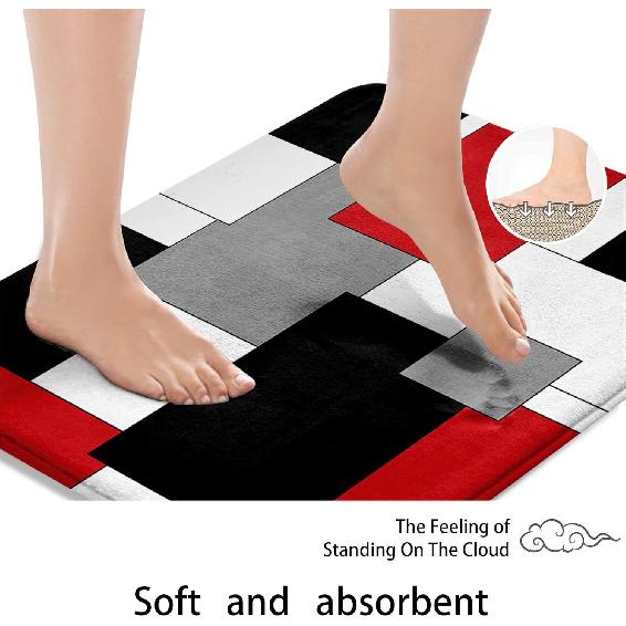 Red and Black Shower Curtain Set Geometric Bathroom Sets with Shower Curtain and Rugs, Grey and White Bathroom Shower Curtain Sets 3Pcs, Modern Red