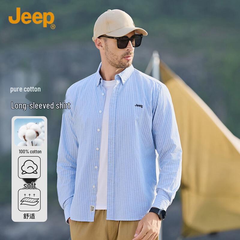 JEEP Men s Cotton Striped Long-Sleeve Casual Shirt 3XL