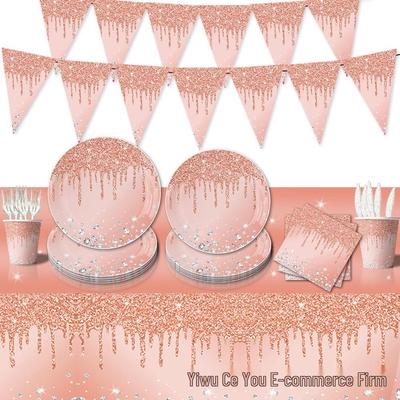 Pinkes Diamant Pailletten Geschirrset: Geburtstags- & Hochzeitsfeier-Essentials