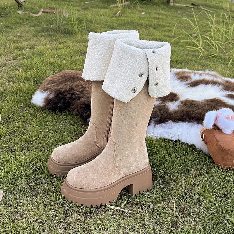 New Fashion Winter Warm Cotton Women Knee High Boots Concise Punk Modern Long Boots Thick Heels Ladies Shoes