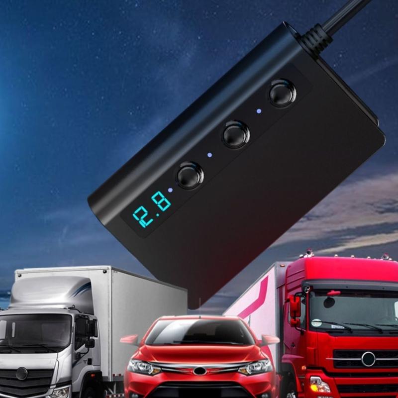 180W Car Charging Adapter Lighter Adapter Splitter Adapter USB Charger with Independent Switches and Voltmeter