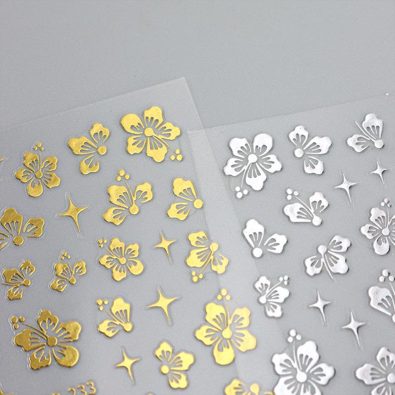 4 buc Autocolant Nail Art Floare Hibiscus 3D Alb Roz Floral Decal Y2K Auriu Argintiu Petală DIY Romantic Autoadeziv Decor Manichiură