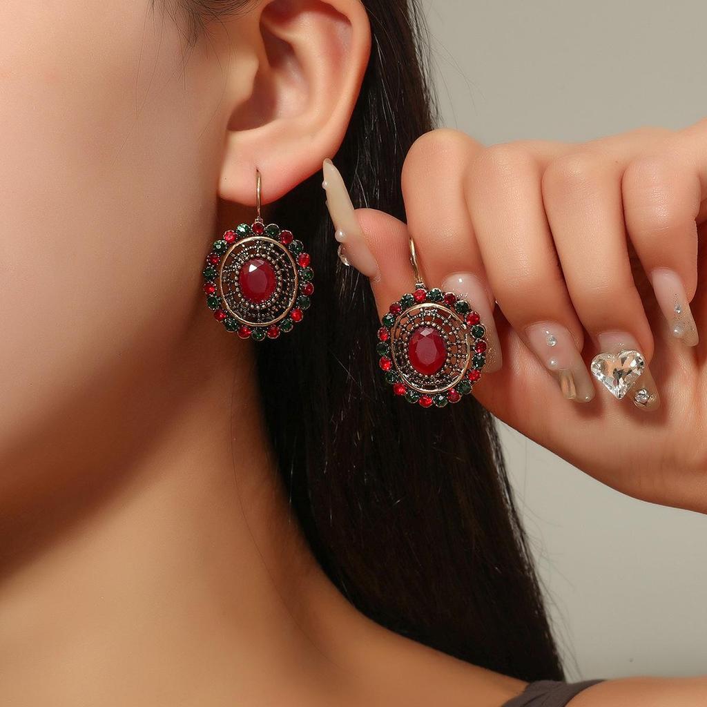 Retro Bohemian Ethnic Rhinestone French Buckle Earrings Studs Jewelry