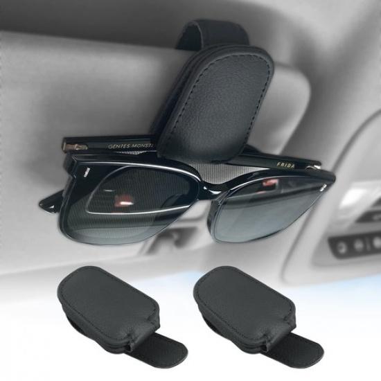 2x Magnetic Leather Sunglass Holder for Car SUV Sun Visor Glasses Eyeglass Clips