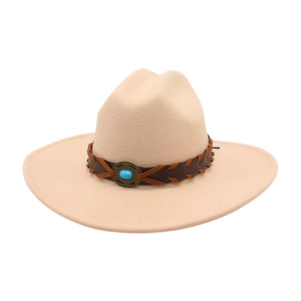 French Flat-Brimmed Top Hat Western Cowboy Hat Hot-Selling High-End Ethnic Style Travel Sunshade Woolen Jazz Hat