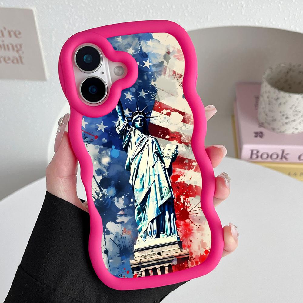 USA Amerikansk flagga Vågig kant TPU Mobilskal för iPhone 17 16 15 14 13 12 11 Air Pro Max Plus Färgglatt Fodral