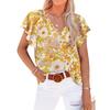Women V Neck Printed Short Sleeve Loose Casual Pullover Blouse Top