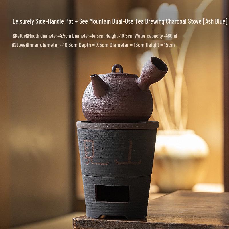 Guanlan Coarse Pottery Dual-use Charcoal Stove & Side-handle Teapot for Outdoor Tea Brewing