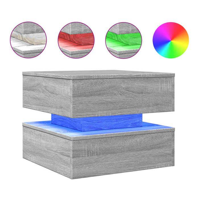VidaXL Table Basse avec Lumières LED, Bout de Canapé, Table d'Appoint, Meuble de Salon Salle de Séjour Intérieur, Moderne, 839859
