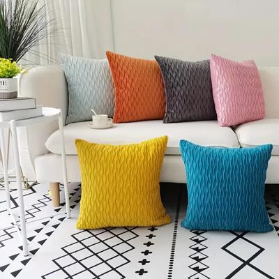 1 Stück Kissenbezug mit Wellenmuster, weicher Kissenbezug aus Samt, für Wohnzimmer, Schlafzimmer, Sofa, Auto, Büro, Heimdekoration, 18 x 18 Zoll, ohne Kisseneinlage