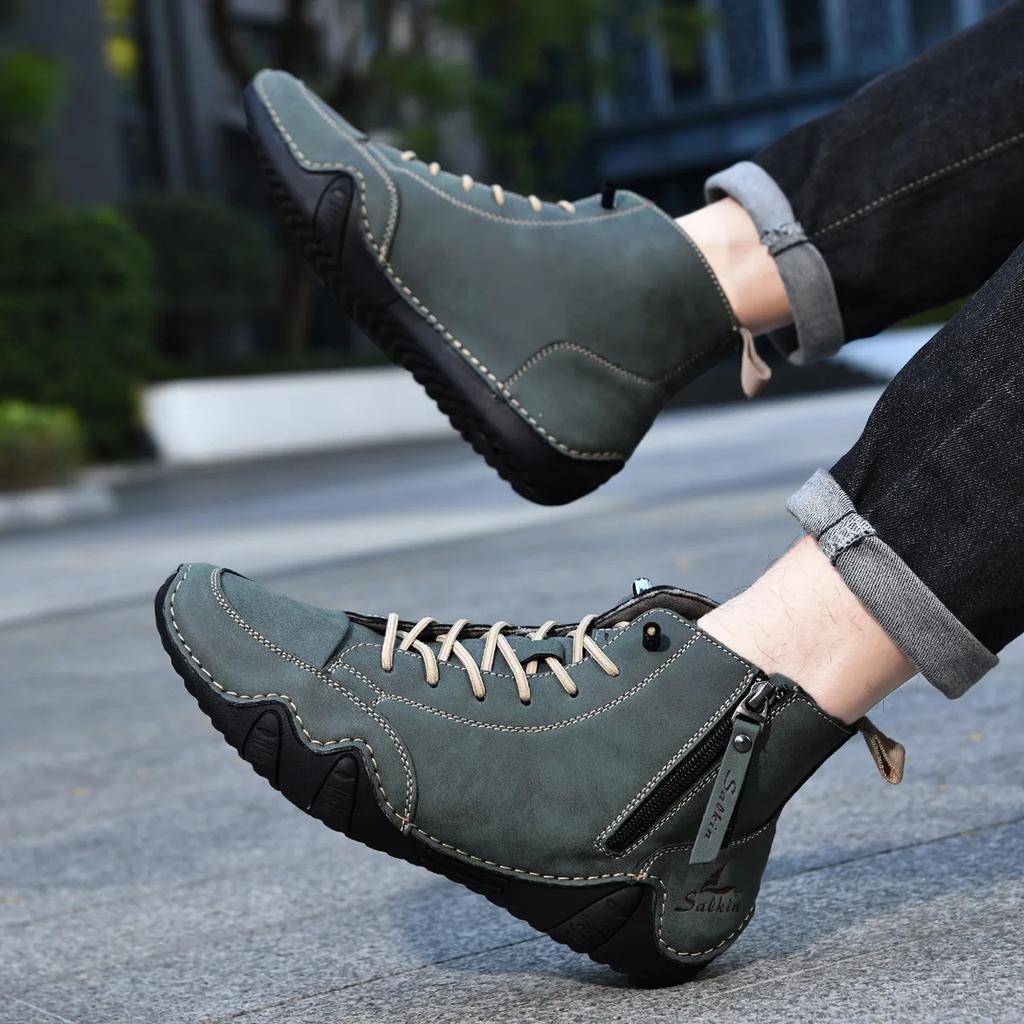 Designer Boots for Men Fashion Outdoor Casual Boot High Quality Handmade Leather Boots Side Zipper Ankle Boots Men High Top Boot