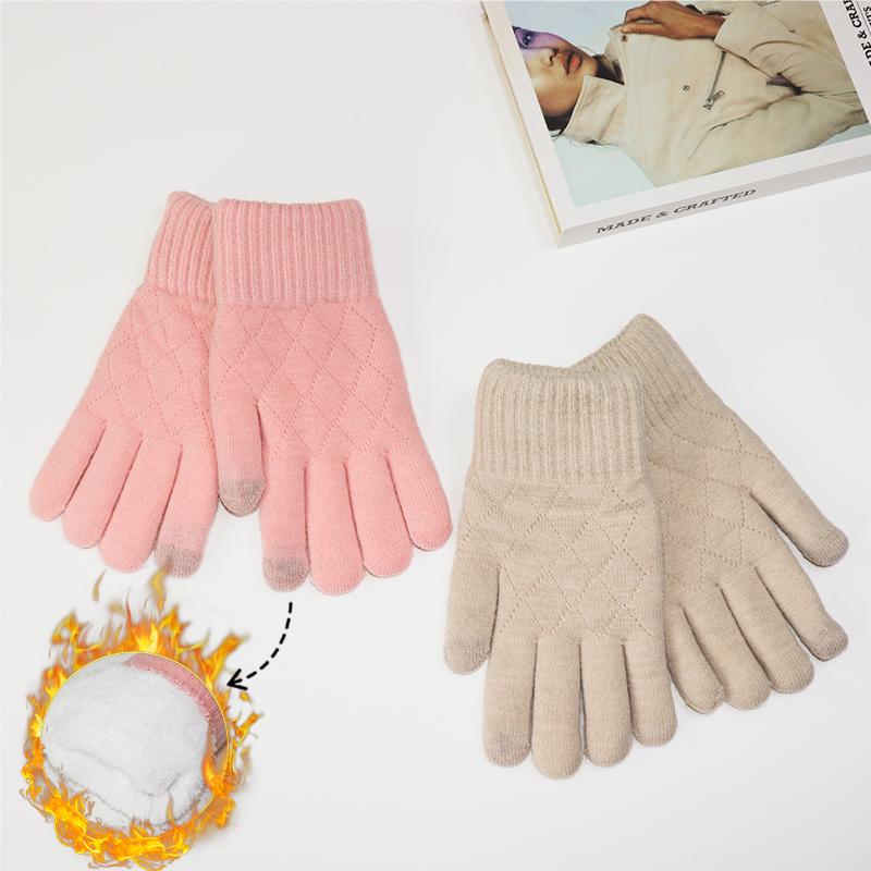 Men's and women's winter touchable screen yarn and velvet warm gloves, cold resistant gloves, riding double-layer extra thick