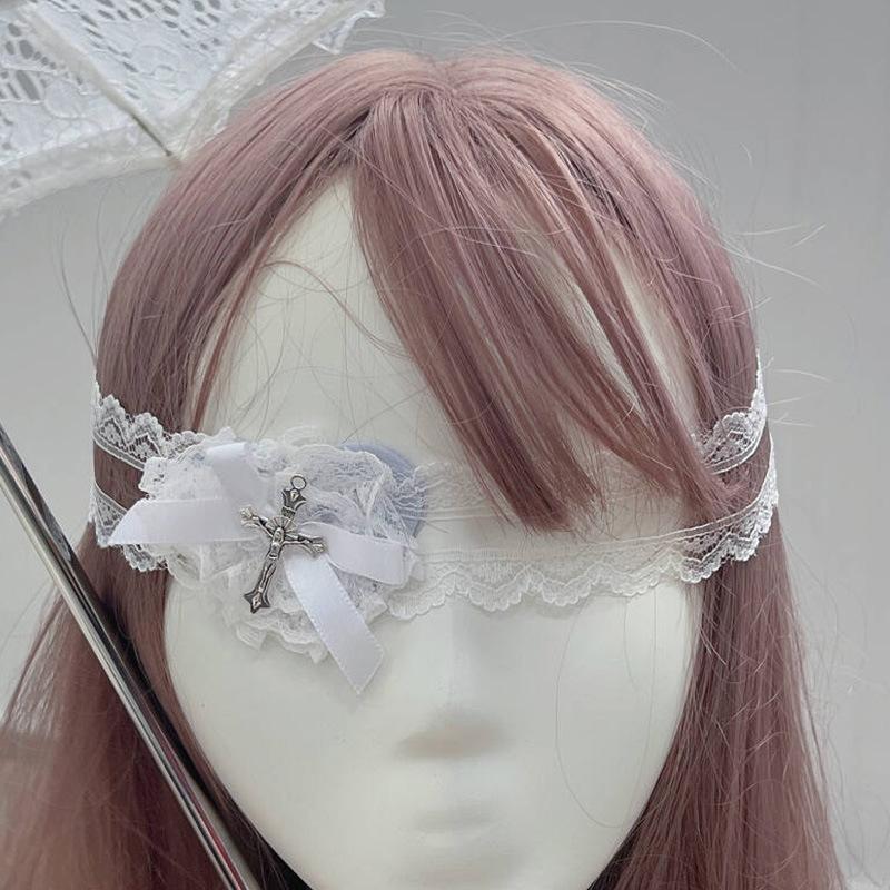 Halloween sweet cool punk cross blindfold lolita dark goth kids bow cos accessories