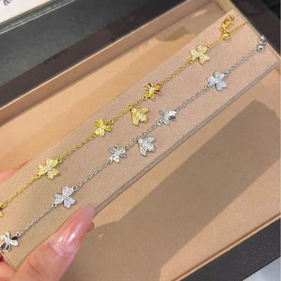 Retro French Lucky Clover Bee Bracelet Temperament Multi-Flower Fashion High-End Design Sense Pull-Out Jewelry