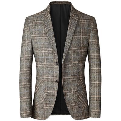 Spring and Autumn Men's Woolen Coat Slim Trench Coat Men's Plaid Jacket Suit