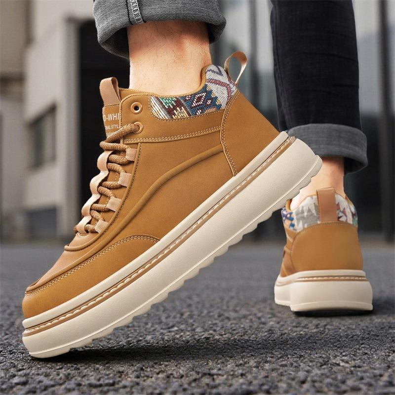 High-top shoes winter casual board shoes leather surface waterproof and non-slip sports thick sole heightening Martin boots
