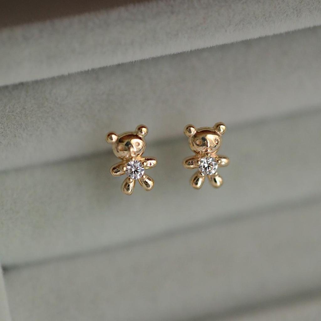 S925 Sterling Silver Gold-Plated Little Bear 3D Stud Earrings - Compact, Cute, and Unique Design